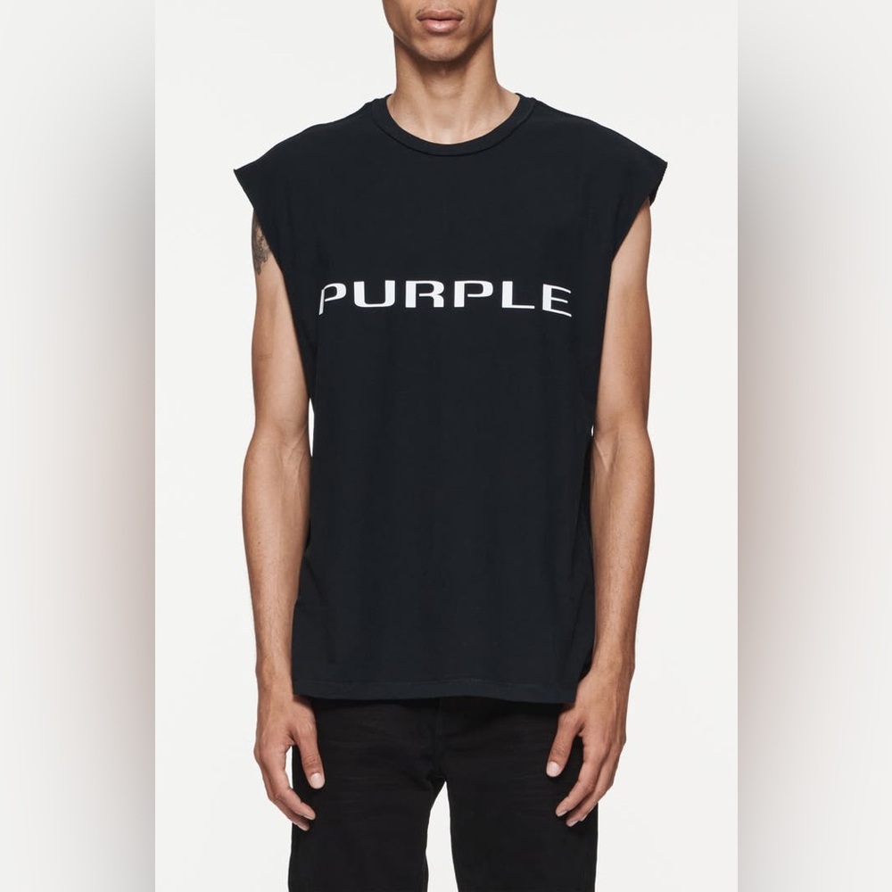 PURPLE BRAND Textured Jersey Graphic Muscle Tee